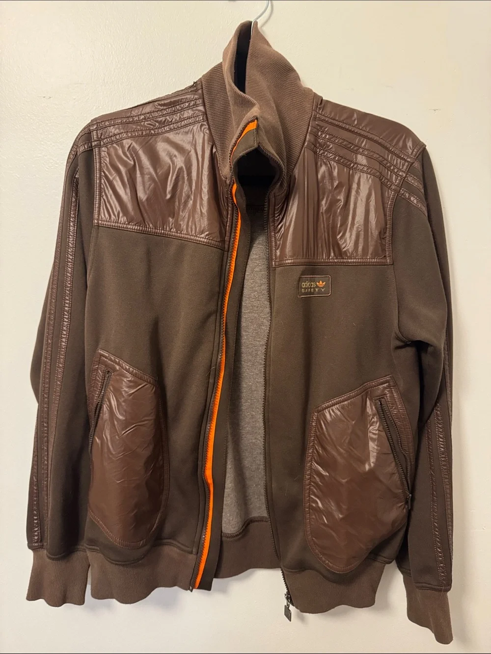 adidas safety Brown Track Jacket with Orange trim small